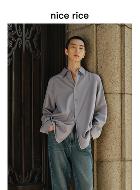 nice rice好饭 棉质绒布微弧下摆宽松翻领休闲长袖衬衫NGQ03032