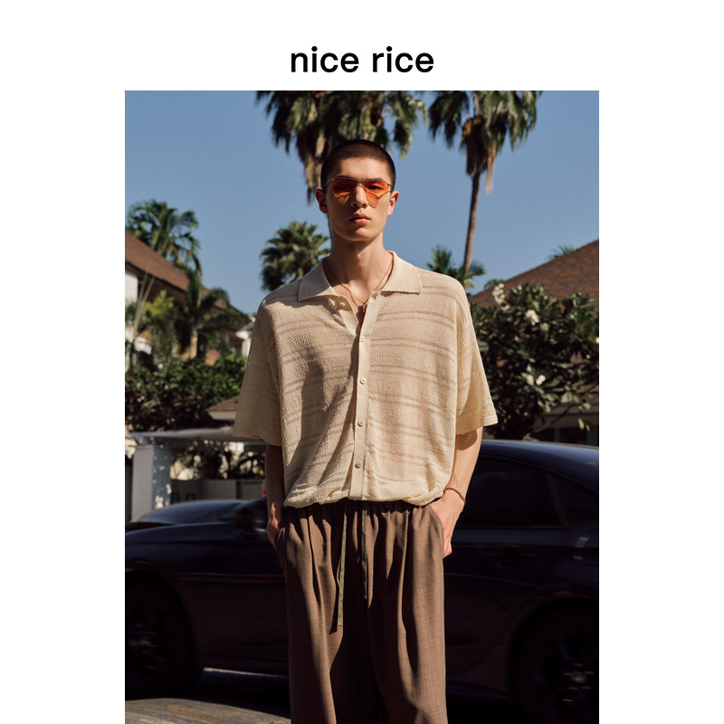 nice rice好饭 夏季镂空轻薄宽松翻领男士短袖针织开衫NHX05074,男装,针织衫/毛衣,淘宝优惠券,粉丝福利购,淘宝优惠卷