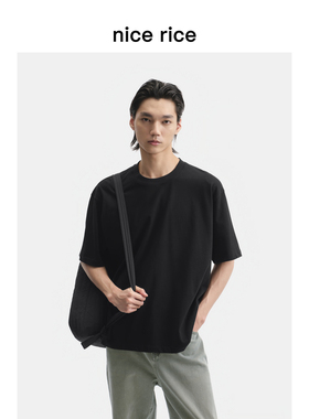nice rice好饭 春季莱赛尔混纺240G圆领大廓形短袖T恤男NHC02082