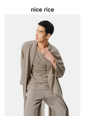 nice rice好饭 居家系列210G条纹肌理道袍开衫廓形外套NGQ06093