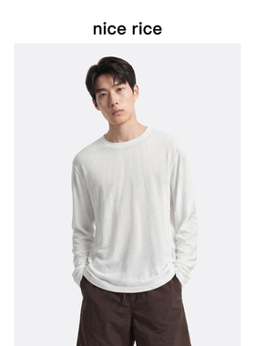 nice rice好饭 26夏季新品185G全棉宽松纱点男士长袖T恤DIX02154