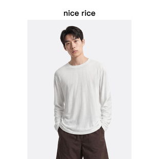 nice rice好饭 26夏季新品185G全棉宽松纱点男士长袖T恤DIX02154