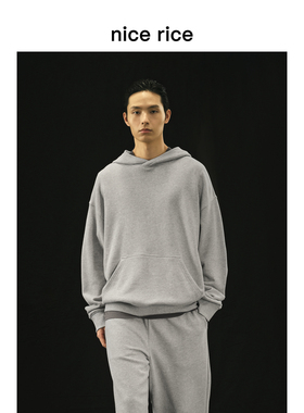 nice rice好饭 r.系列350G全棉针织休闲宽松套头连帽卫衣NGC04077