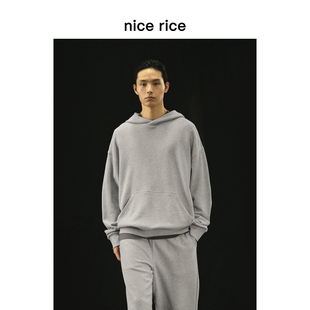 nice r.系列350G全棉针织休闲宽松套头连帽卫衣NGC04077 rice好饭