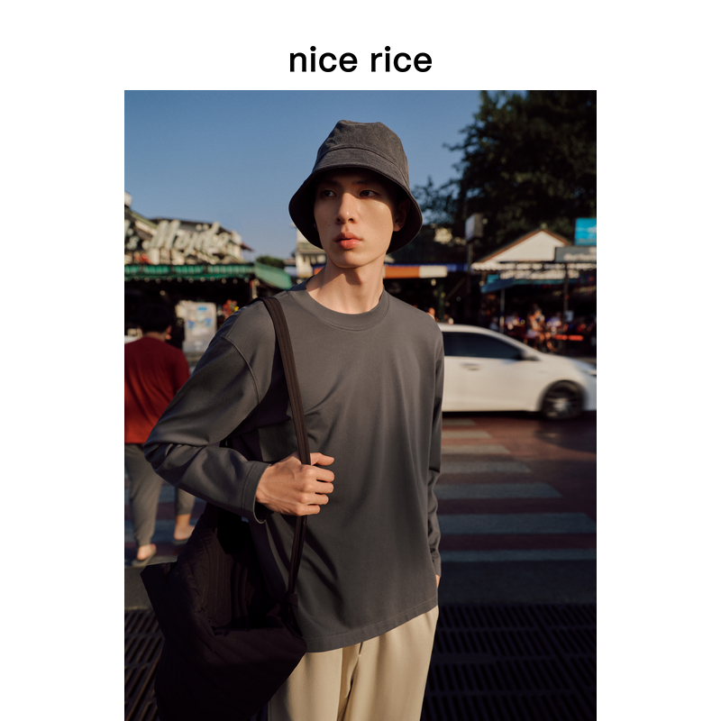 nice rice好饭 25春季新品235G棉混纺圆领直身长袖T恤NHC02010