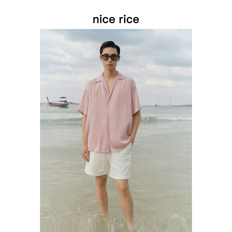 nicerice好饭针梭拼接短卫裤