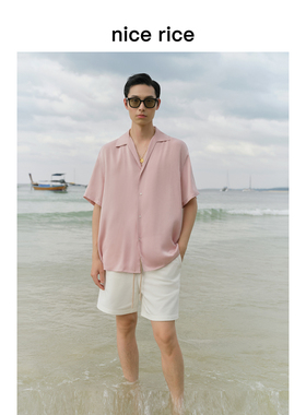 nice rice好饭 针梭拼接390G全棉撞色抽绳直筒休闲短裤男NGX12035