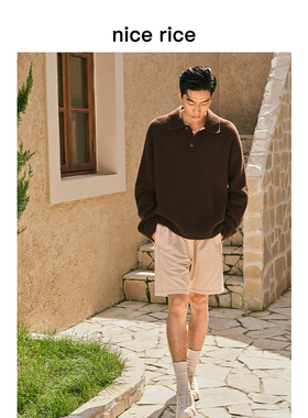 nice rice好饭 羊毛混纺拉毛宽松休闲纯色polo翻领毛衣NFQ05034