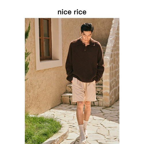 nicerice好饭羊毛混纺翻领毛衣