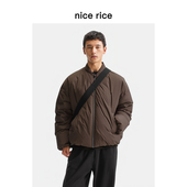 nice 白鸭绒宽松棒球领无珩线羽绒服NHD10052 新品 rice好饭 25冬季