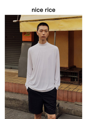 nice rice好饭 s.系列155G凉感防晒小高领修身长袖T恤男NGC02030