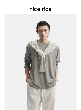 nice rice好饭 春季210G抗菌凉感纸纱宽松圆领长袖T恤男NHC02080