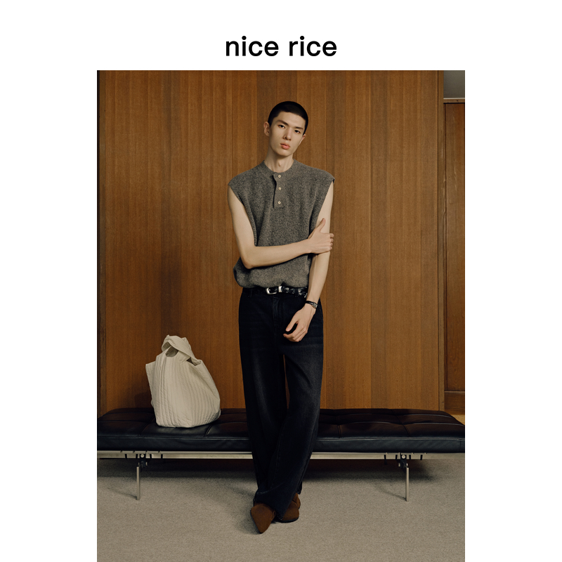 nicerice好饭宽松后袋撞钉牛仔裤