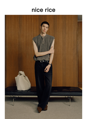 nice rice好饭 25秋季新品宽松后袋撞钉猫须水洗牛仔裤男NHQ13019