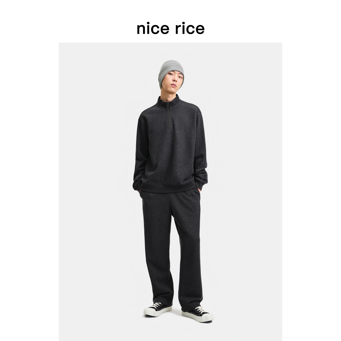 nice rice好饭 r.系列冬季新品420G混纺直筒花纱针织卫裤NID12090