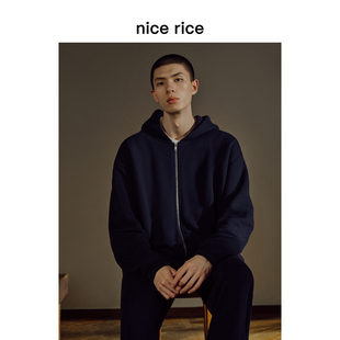 nice 400G全棉反面绒底水洗做旧连帽宽松卫衣男NGD04046 rice好饭