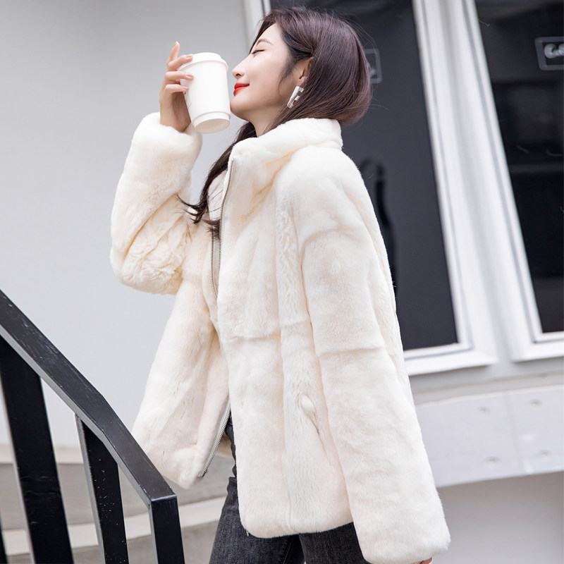 女士皮草外套真獭兔毛整皮年轻款