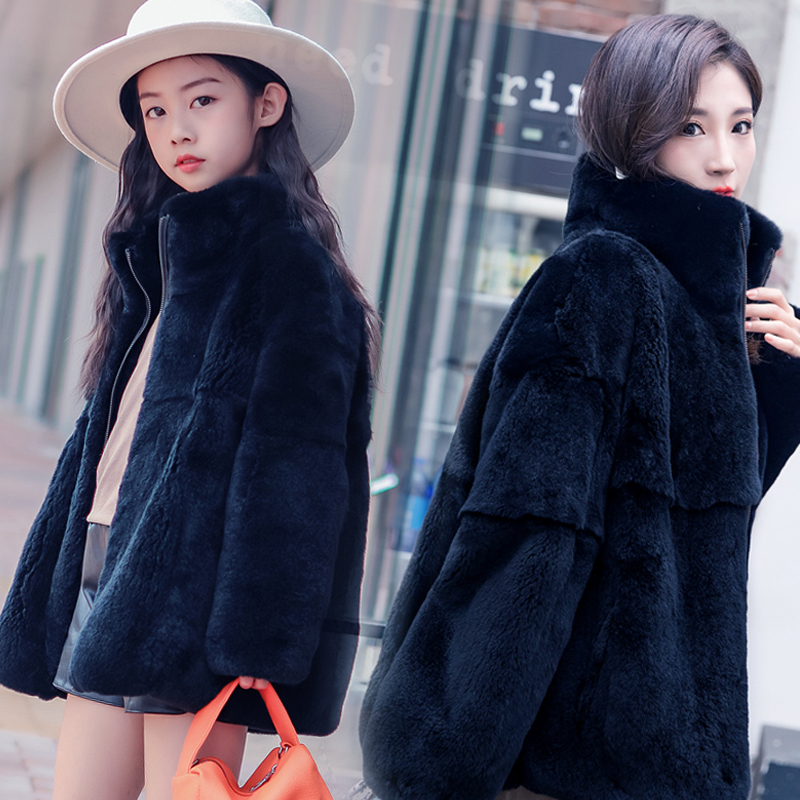 冬季女士皮草外套新款年轻款真獭兔毛皮毛一体保暖毛毛大衣亲子款