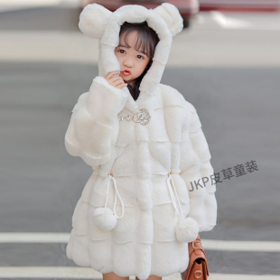 秋冬季儿童仿水貂毛皮草外套女童中长款收腰宝宝毛毛大衣夹棉加厚