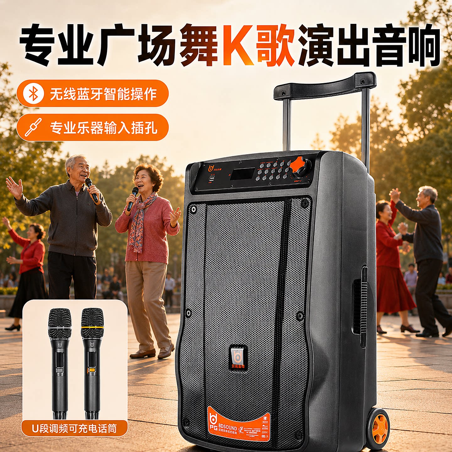 贝德盘古15寸户外移动拉杆广场舞大功率蓝牙声卡直播音响K歌音箱