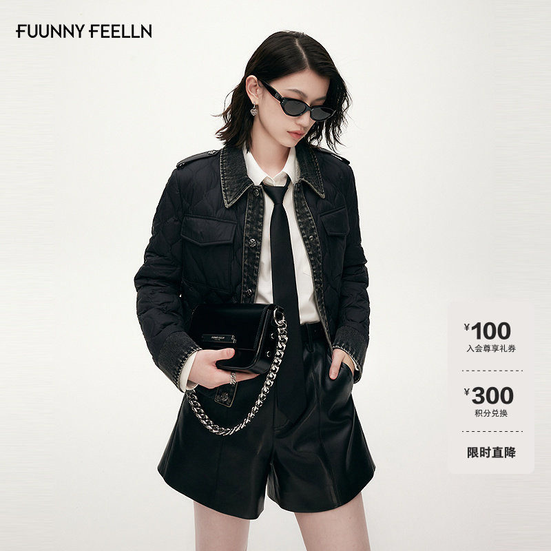 FF仿佛羽绒服女秋冬新款短款夹克鸭绒轻盈拼接轻薄时尚外套外搭