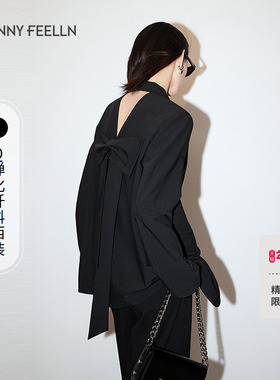 FF仿佛休闲宽松女2025年春季新款可拆卸黑色蝴蝶结廓