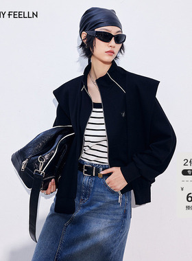 【运动风】FF仿佛短外套2025秋季新款醋酸女休闲连帽披肩设计上衣