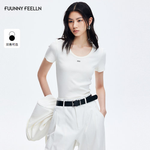 FF仿佛基础款U领T恤女
