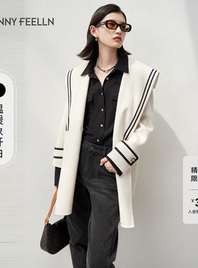 商场同款FF||仿佛冬季白色毛呢外套女时尚气质羊毛呢