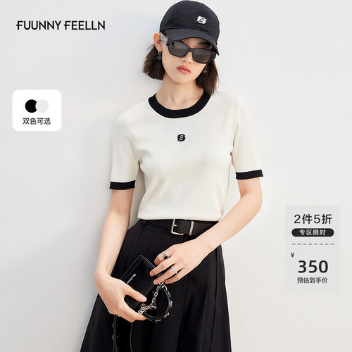 撞色针织衫女仿佛圆领