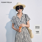 polo领女通勤扭结显瘦条纹上衣 2025夏新款 猫纹系列 FF仿佛衬衫