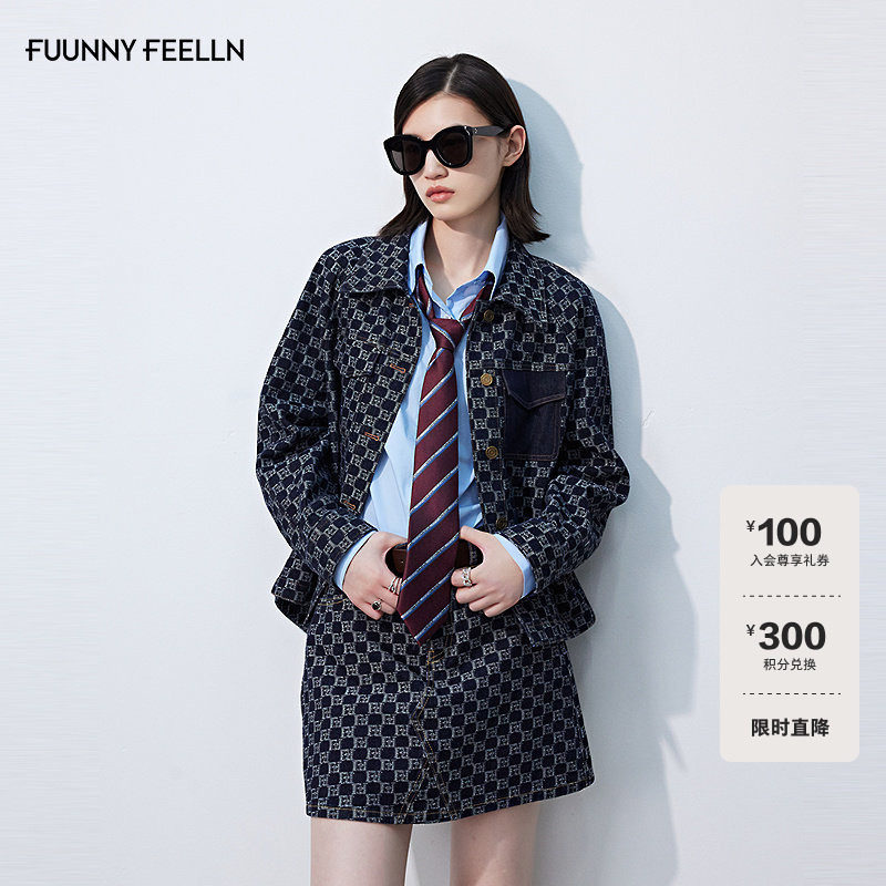 FF仿佛外套女2025秋季新款时尚格子牛仔品牌老花加厚衬衫外搭上衣