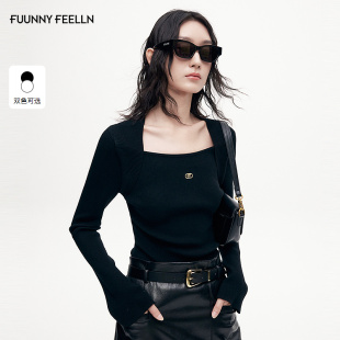 气质喇叭袖 FF仿佛针织衫 法式 新款 复古方领设计感上衣女 2025年秋季