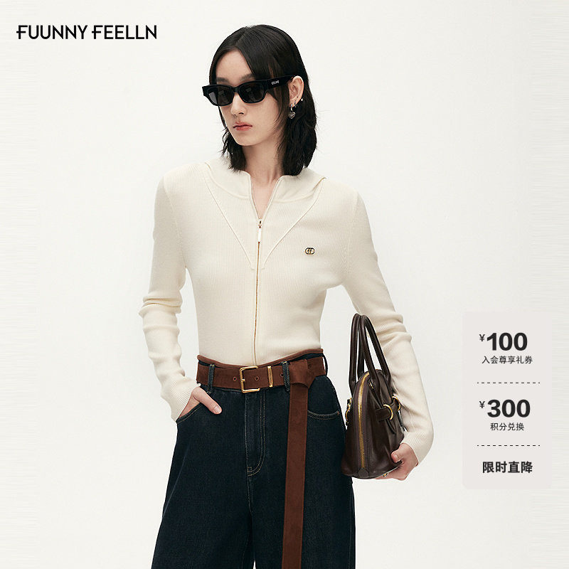 FF仿佛针织衫女2025秋冬新款拉链连帽修身软糯亲肤羊毛毛衣上衣