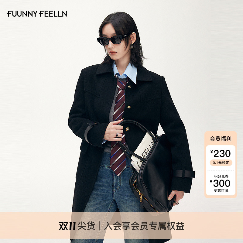 FF仿佛毛呢大衣气质通勤2025冬新款女西装领加厚保暖外套