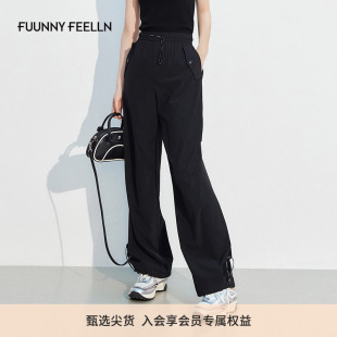 裤 FF仿佛休闲裤 运动黑色工装 女直筒高腰宽松弹力薄款 2025夏季