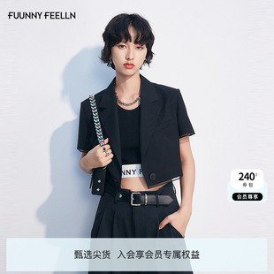 通勤氣質女上衣短款 FF仿佛西裝 2025年夏新款 黑色時尚 顯瘦外套 短袖