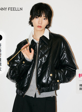 FF仿佛冬季新款黑色亮皮质感棉衣外套女上衣短款时尚
