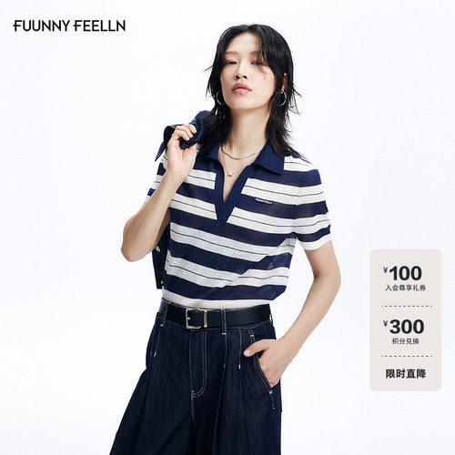 FF仿佛海军风v领polo衫针织衫女