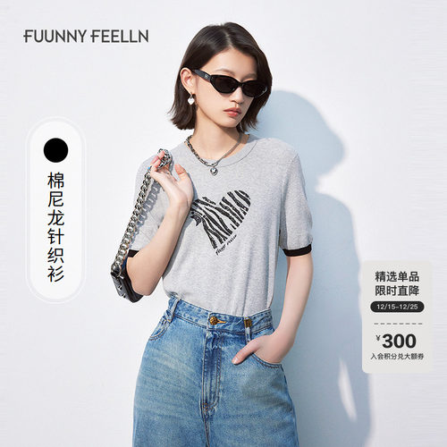 2025夏猫纹爱心浅灰色短袖t恤