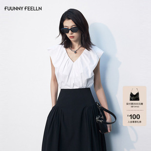 FF仿佛衬衫2025夏新款简约100棉V领女通勤浅春系高智风女褶皱上衣