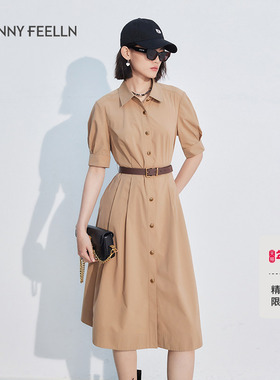 商场同款FF||仿佛夏季连衣裙设计感收腰修身显瘦短袖