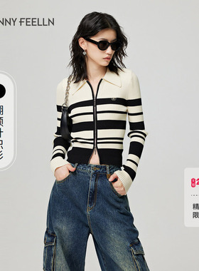 FF仿佛春秋季条纹针织衫女小个子长袖薄款休闲上衣设计感长袖