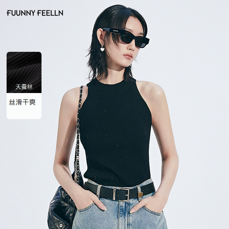 【天蚕丝】FF仿佛针织衫2025夏季新款女干爽透气套头黑色修身背心