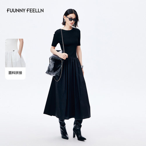 FF仿佛针梭拼经典修身连衣裙