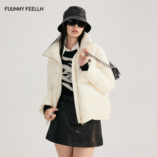 FF仿佛冬季新款白色面包短款翻领羽绒服女时尚小个子