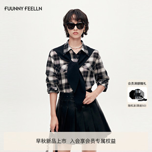 2025早秋新款 FF仿佛衬衫 黑白格纹披肩设计女复古天丝休闲通勤上衣