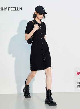 【凉感连衣裙】FF仿佛夏季黑色连衣裙收腰设计感气质