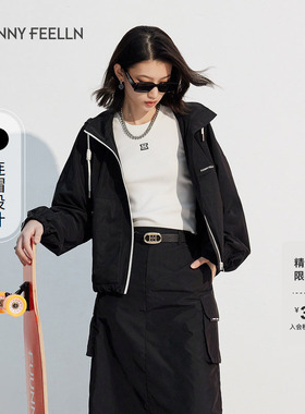【折扣新降】商场同款FF||仿佛春夏季黑色休闲短外套女连帽运动