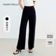 女撞色直筒高腰宽松薄款 FF仿佛夏季 黑色休闲裤 小个子